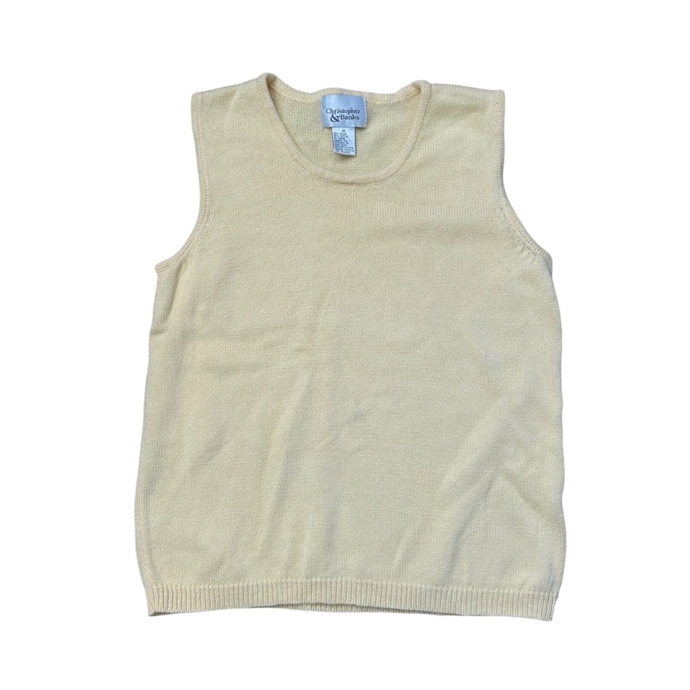 VTG butter yellow sweater vest tank ramie cotton M preppy scoop neck